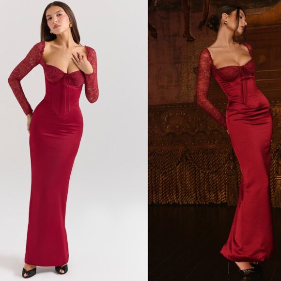 HOUSE OF CB ´Perdi´ Berry Satin Maxi Dress with...